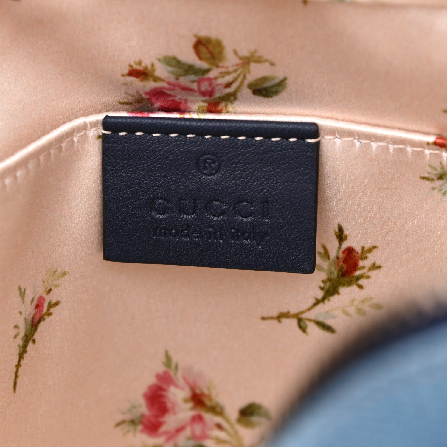 Gucci Denim Matelasse Embroidered Small GG Marmont Chain Shoulder Bag Blue 6 of 10