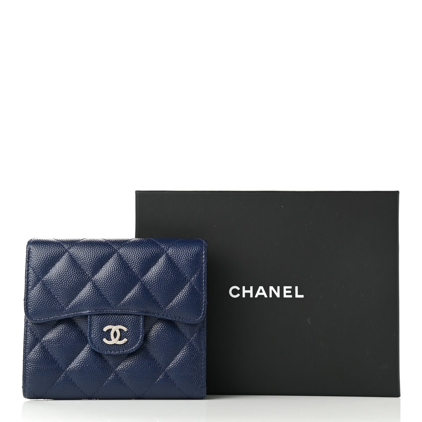 Caviar Quilted Compact Flap Wallet Navy