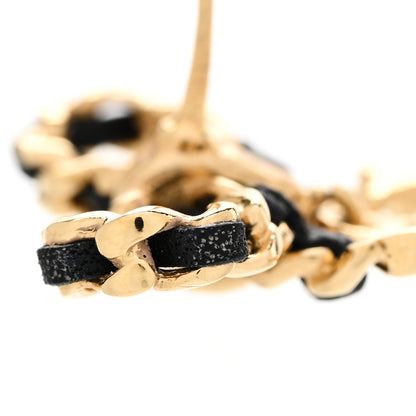 Chanel Lambskin Chain Bow Stud Earrings Black Gold 7 of 8