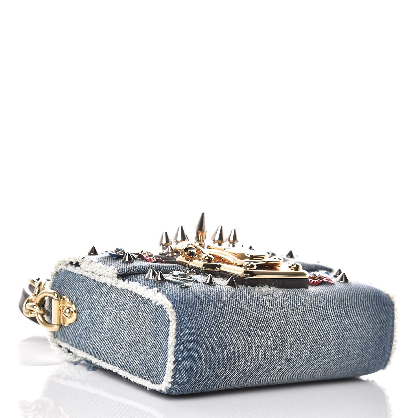 Crystal Embellished Denim Mini Lucia Satchel Blue