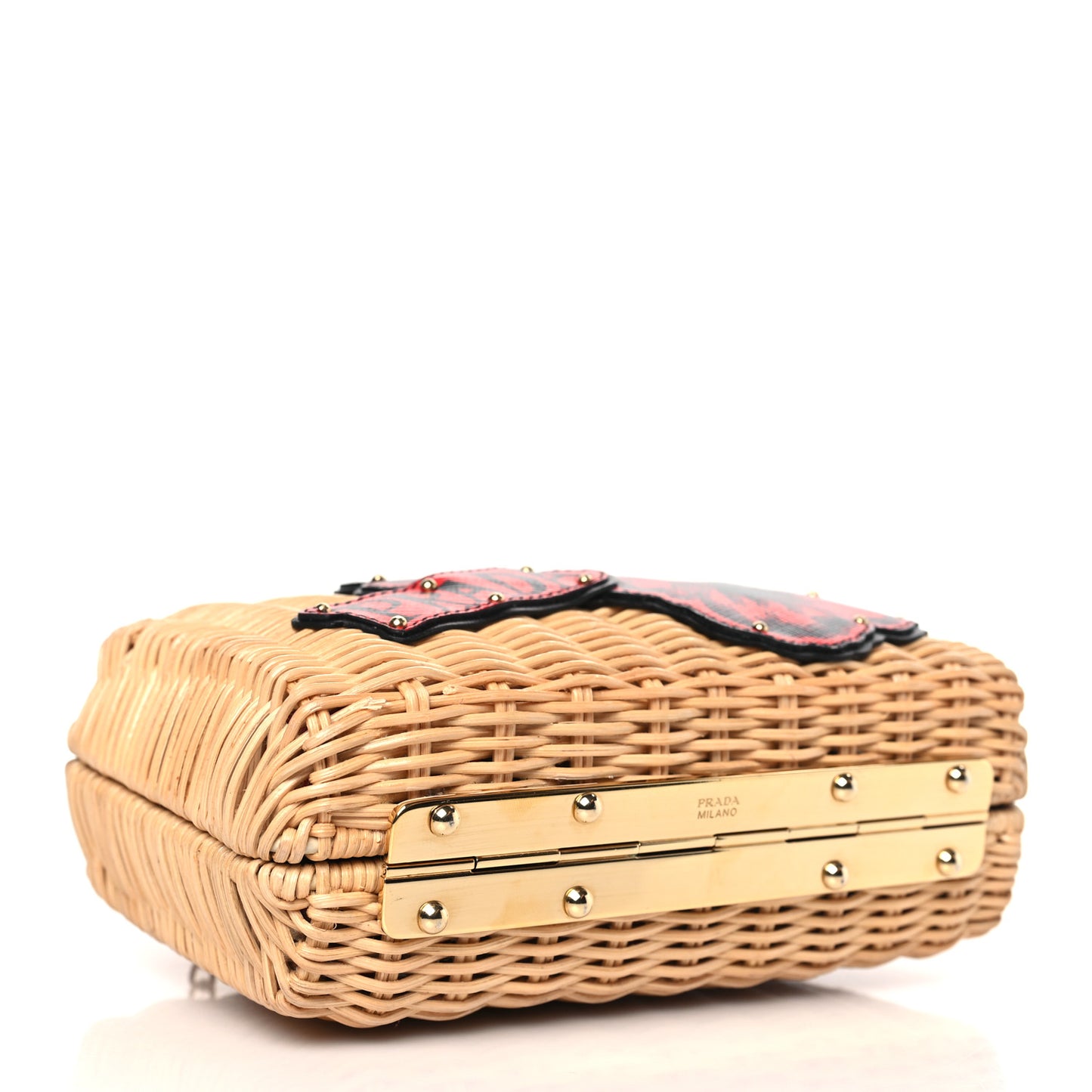 Wicker Saffiano Hibiscus Print Crossbody Clutch Rosso