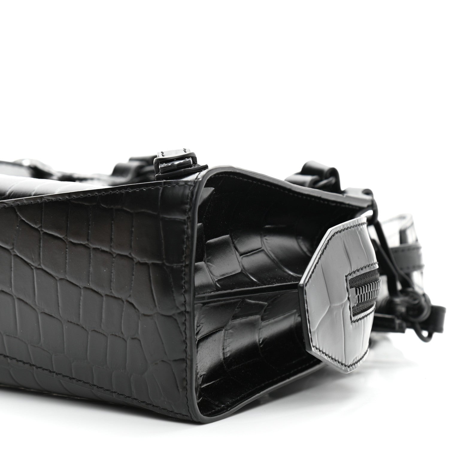 Balenciaga Semi Shiny Calfskin Crocodile Embossed Neo Classic Black Hardware Mini City Black 9 of 10