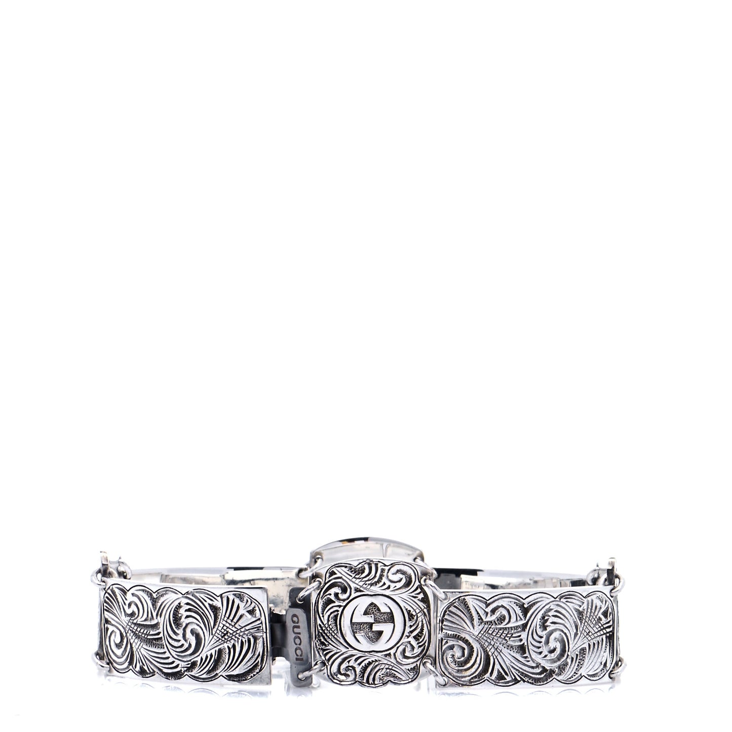 Sterling Silver Garden Engraved Interlocking GG Logo Bracelet
