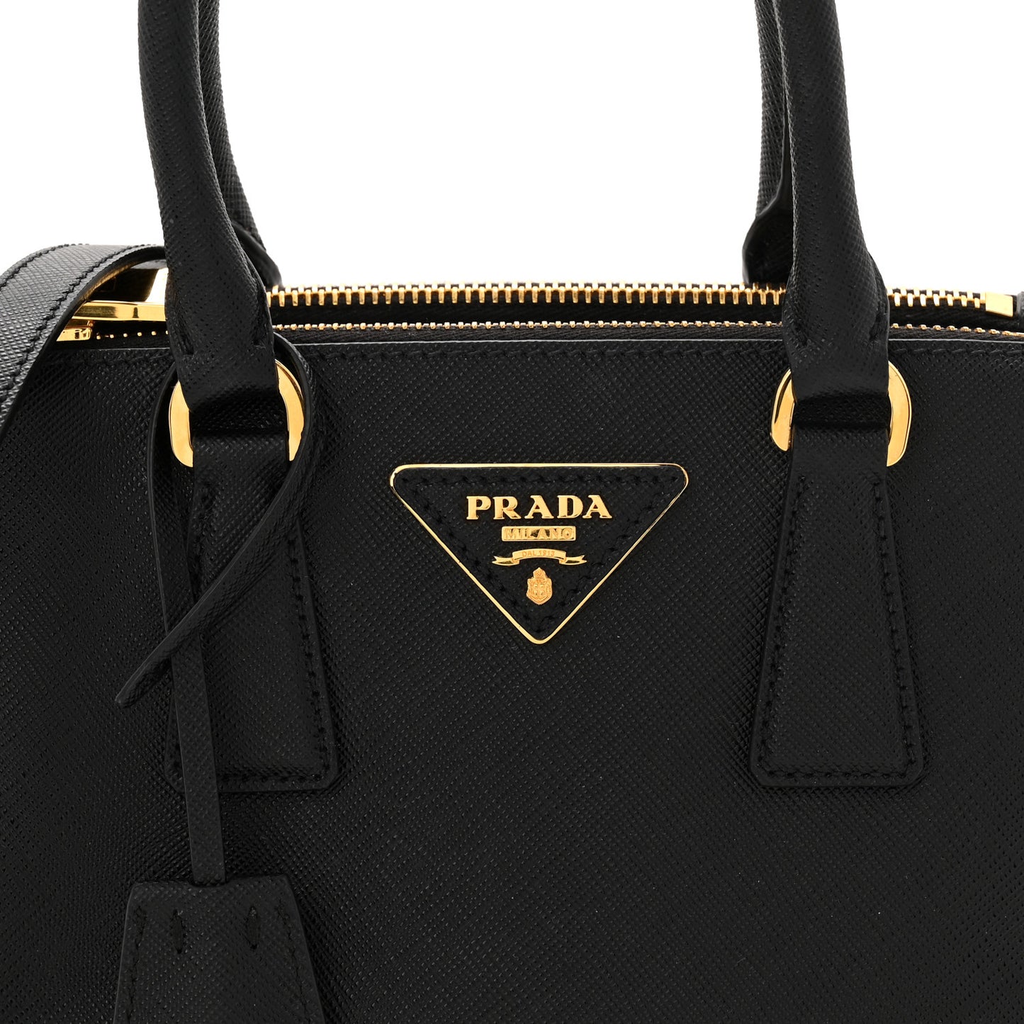 Saffiano Lux Mini Galleria Double Zip Tote Black