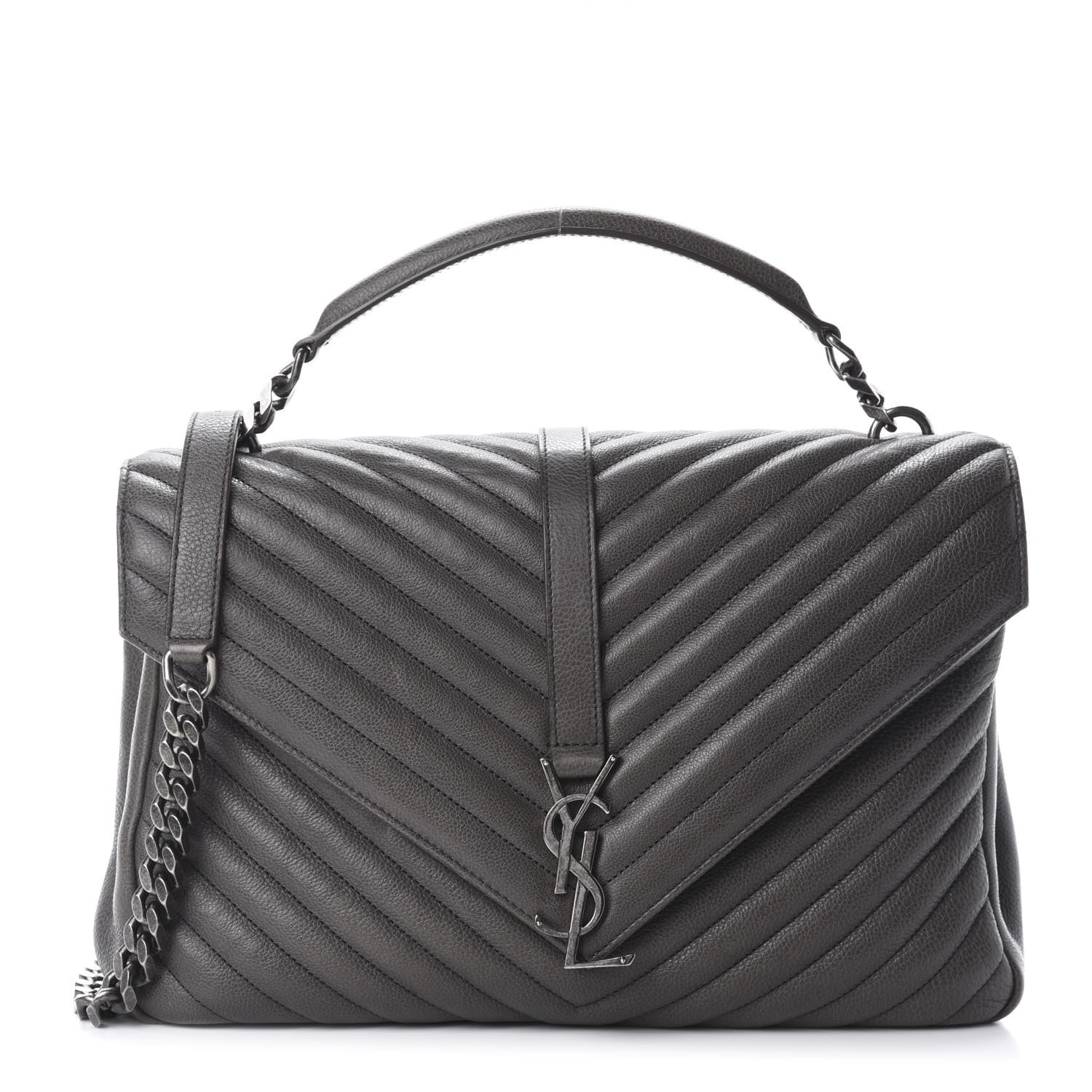 Saint Laurent Sheepskin Matelasse Chevron Monogram Large College Satchel Dark Anthracite 1 of 14