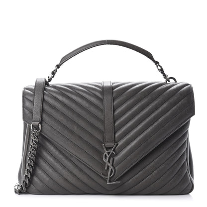 Saint Laurent Sheepskin Matelasse Chevron Monogram Large College Satchel Dark Anthracite 1 of 14