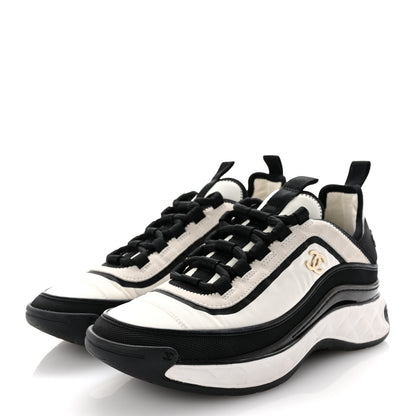 Chanel Suede Calfskin Mixed Fibers CC Sneakers 36.5 White Black 4 of 10
