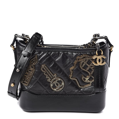 Chanel Aged Calfskin Quilted Charms Small Gabrielle Hobo Black 2 of 11