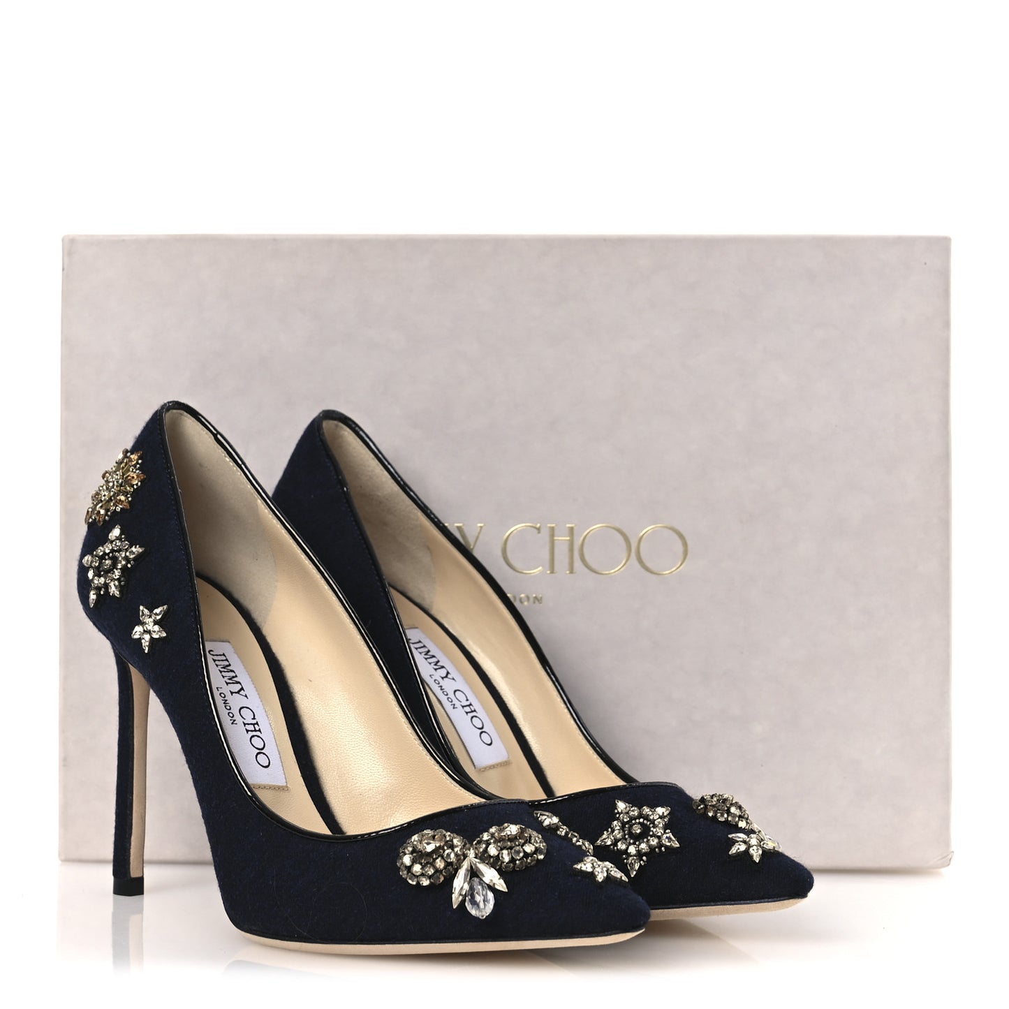 Crystal Embellished Romy 100 Flannel Pumps 37 Navy