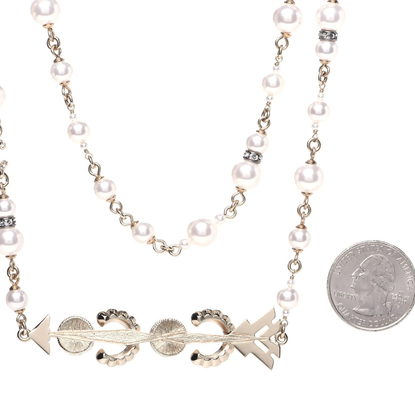 Pearl Crystal Queen of France Multi Strand Necklace Gold