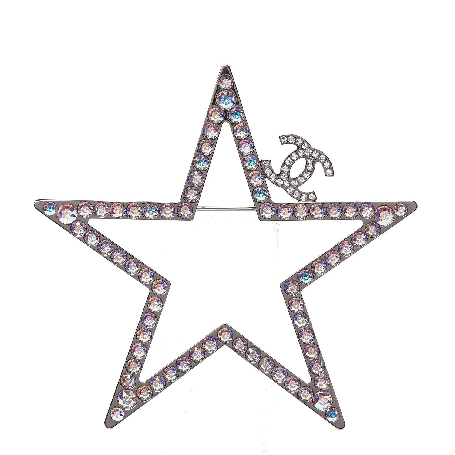 Chanel Ruthenium Crystal Star CC Brooch 1 of 6