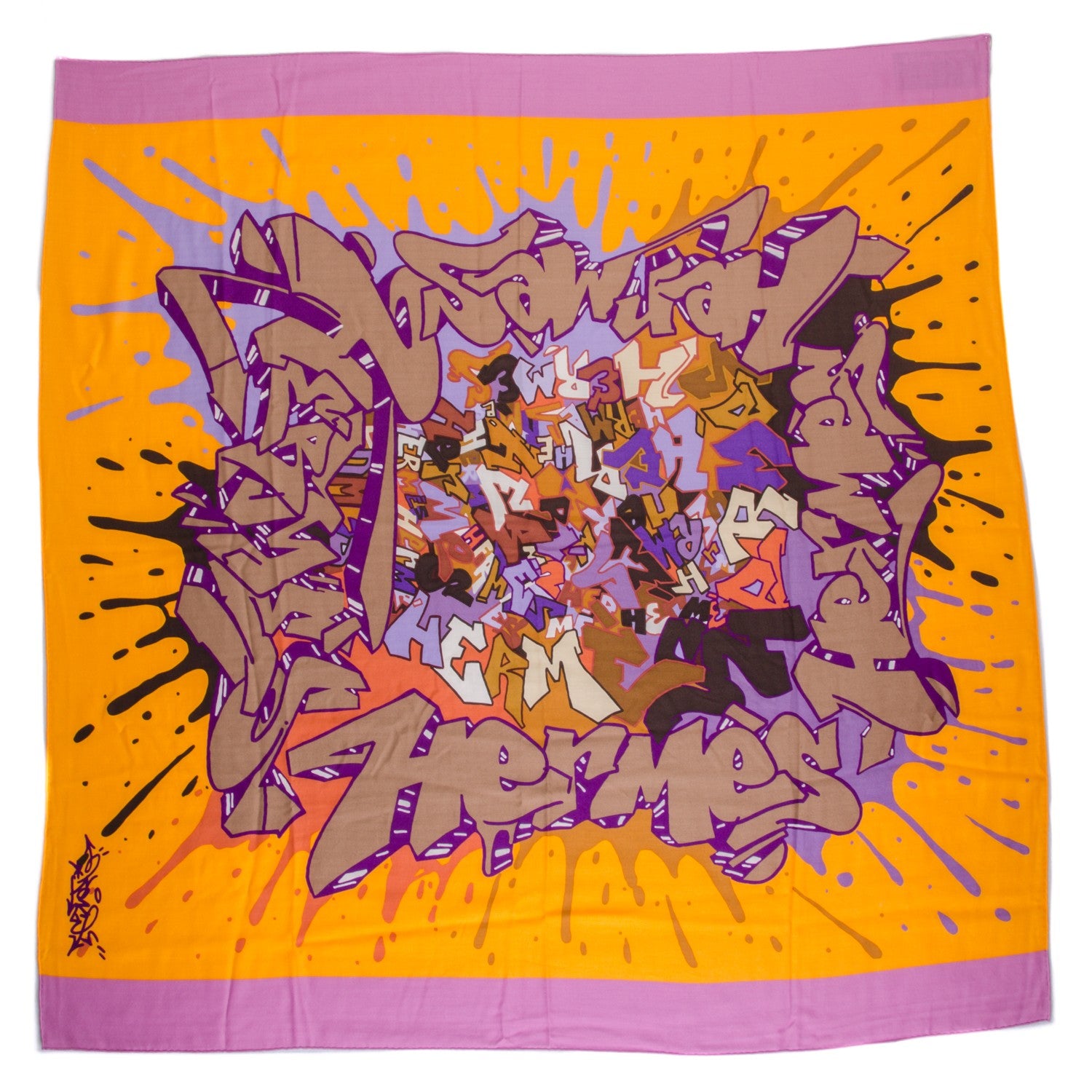 Hermes Silk Cashmere Graff Graffiti Shawl 140 Juane D'Or Violine Marron 2 of 6
