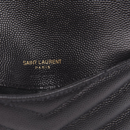 Saint Laurent Grain De Poudre Matelasse Chevron Monogram Compact Wallet Black 6 of 7
