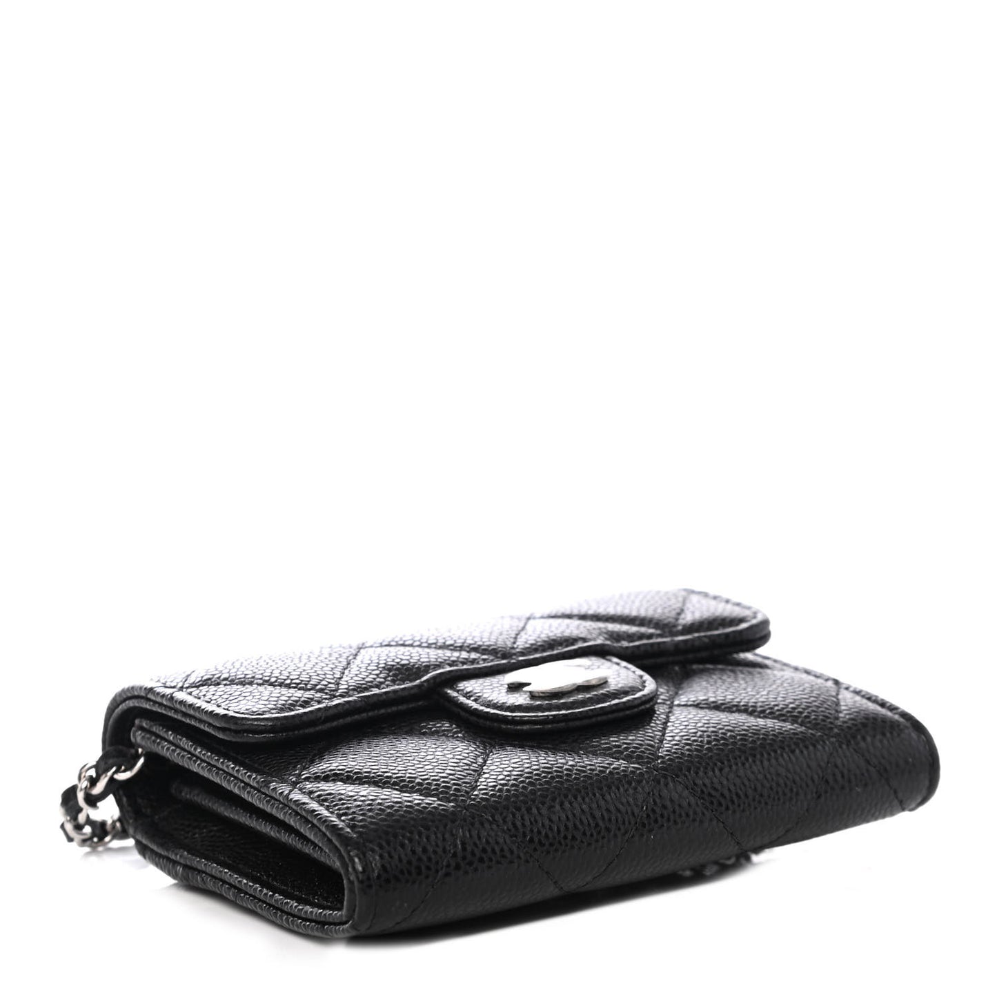 Caviar Quilted Flap Card Holder On Chain Black