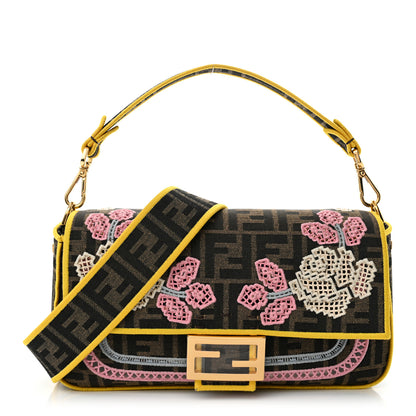 Fendi Fabric Jacquard FF Floral Embroidered Baguette Tobacco Moro Multicolor 1 of 10