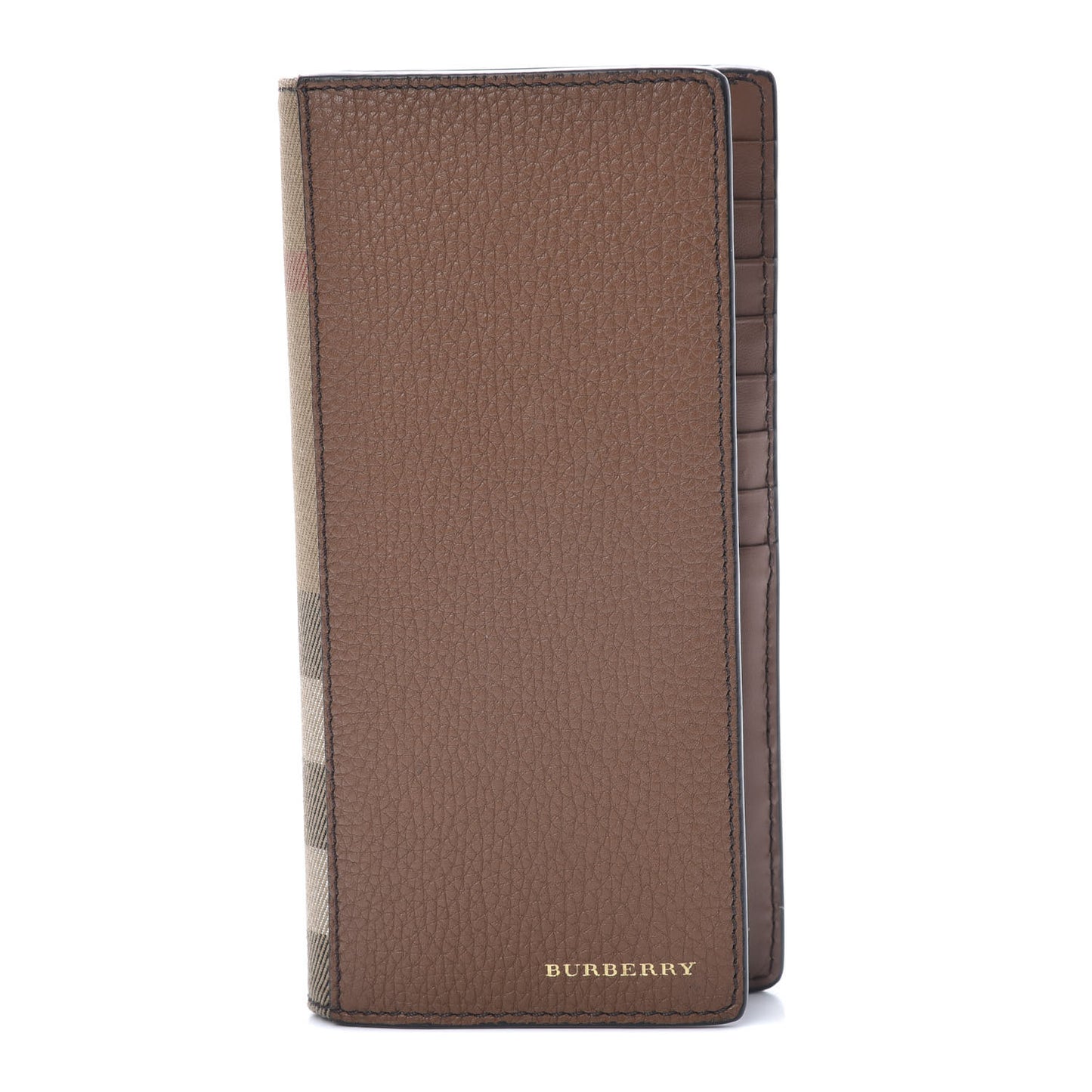 Grainy Calfskin House Check Vertical Wallet Tan