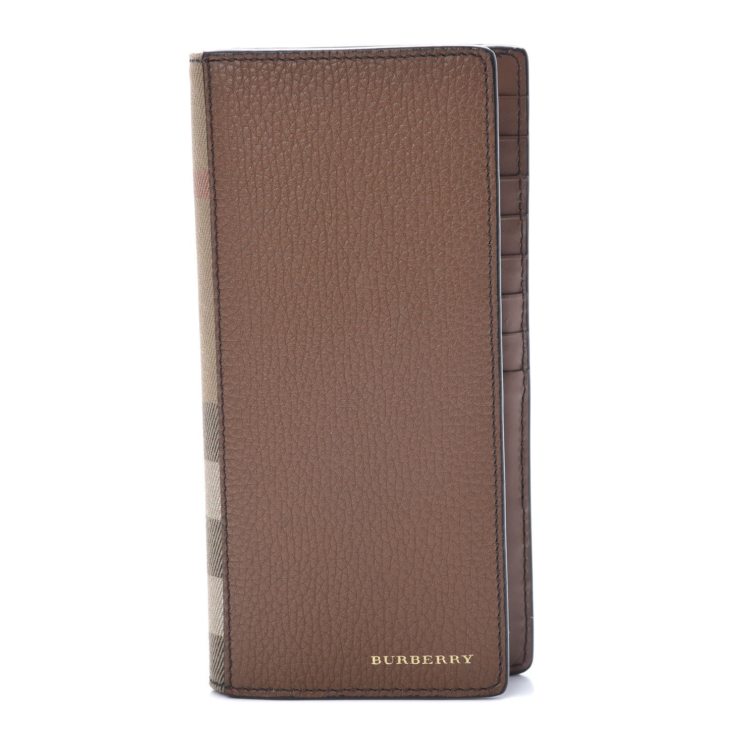 Burberry Grainy Calfskin House Check Vertical Wallet Tan 1 of 9