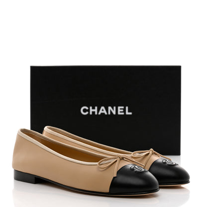 Chanel Lambskin Cap Toe Ballerina Flats 39.5 Beige Black 9 of 9