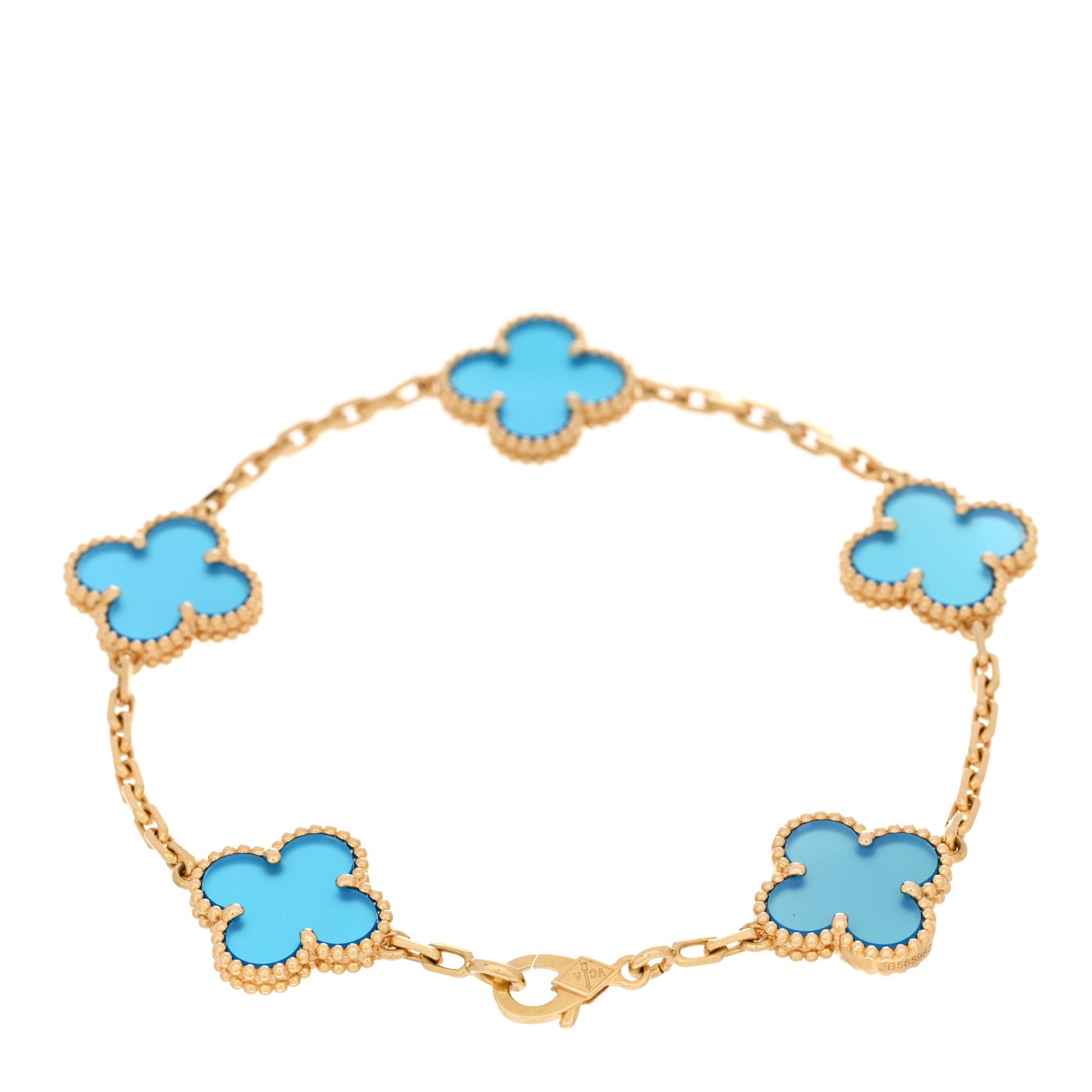 18K Yellow Gold Blue Agate 5 Motifs Vintage Alhambra Bracelet