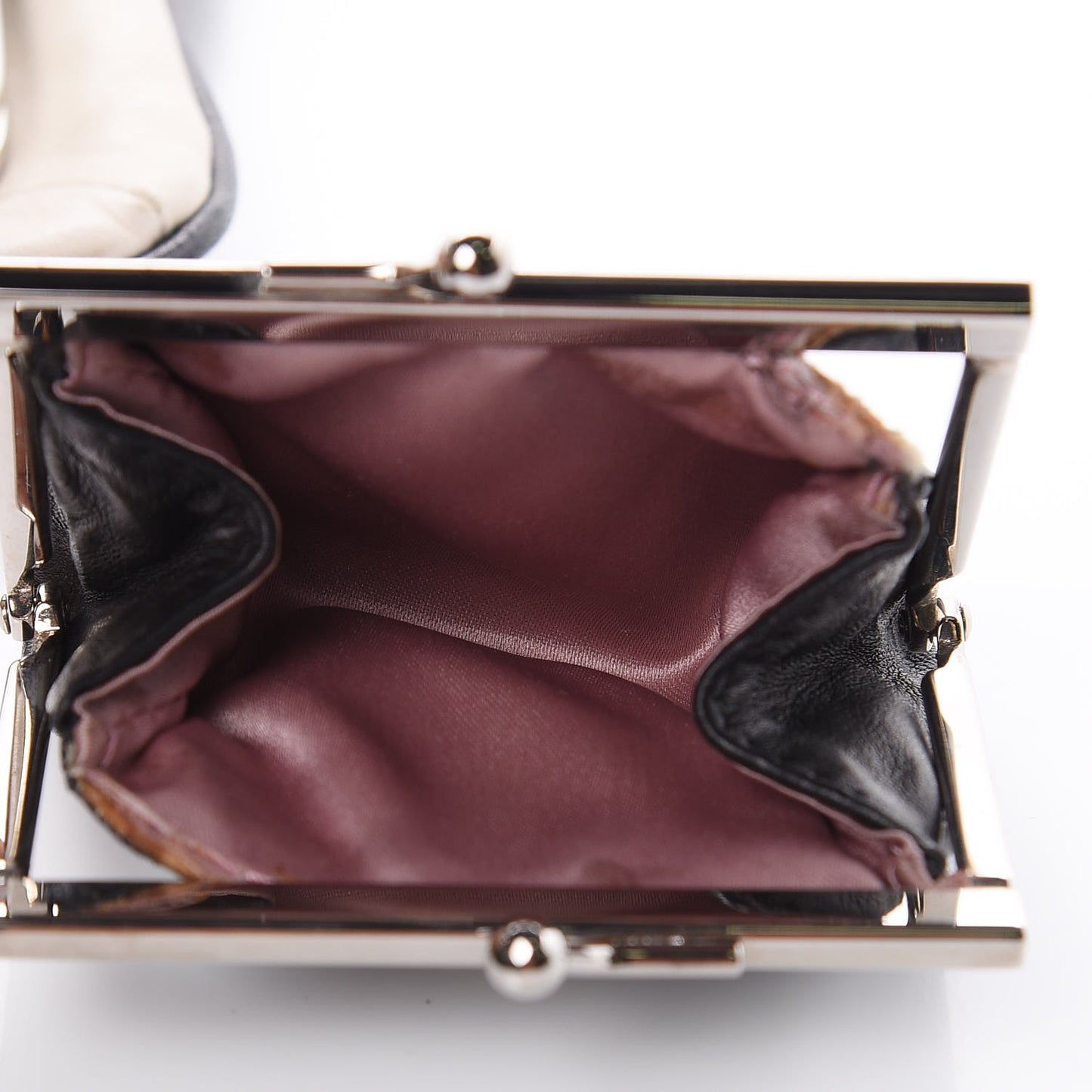 Lambskin Quilted Pearl Kiss Lock Clutch Black White
