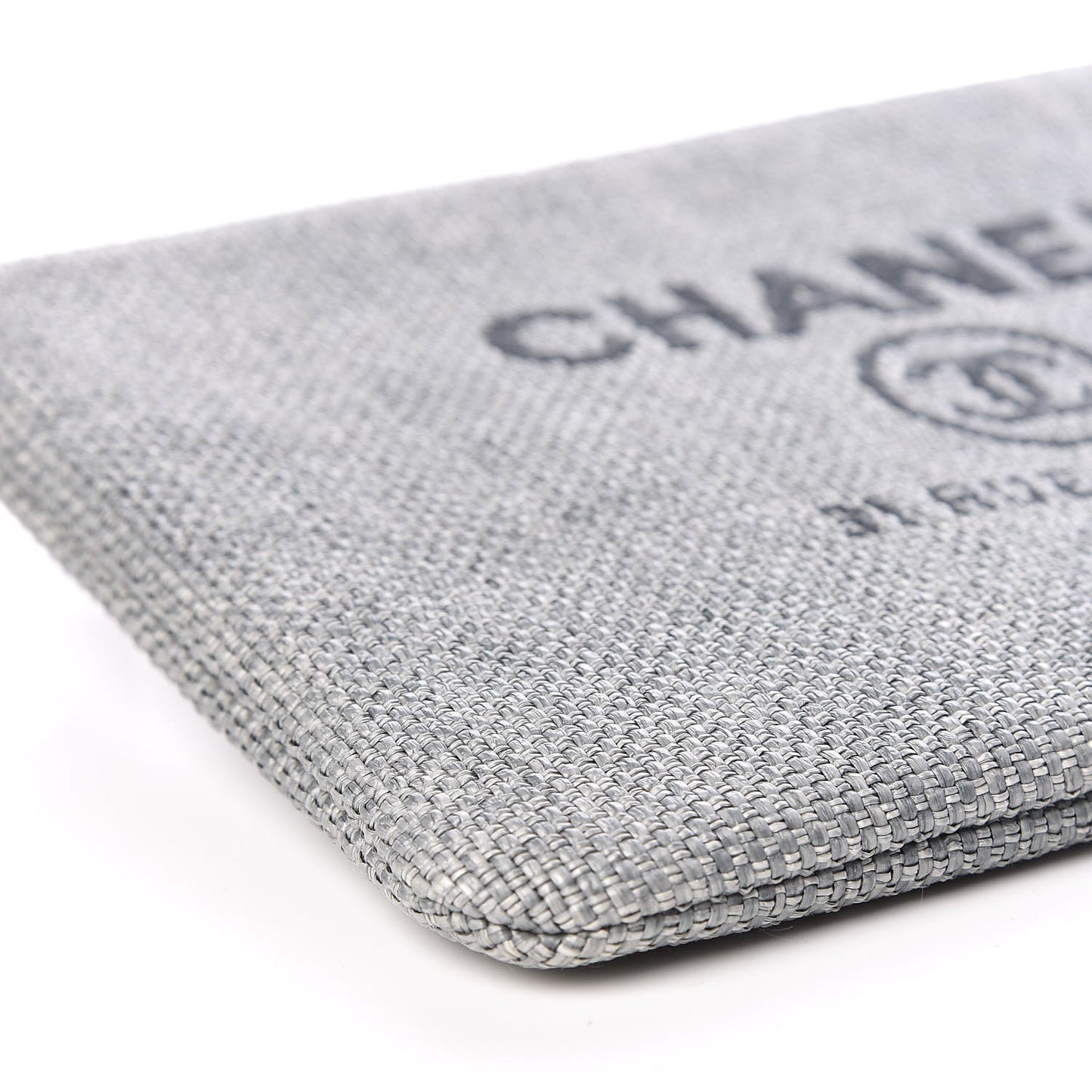 Woven Straw Raffia Medium Deauville Pouch Grey