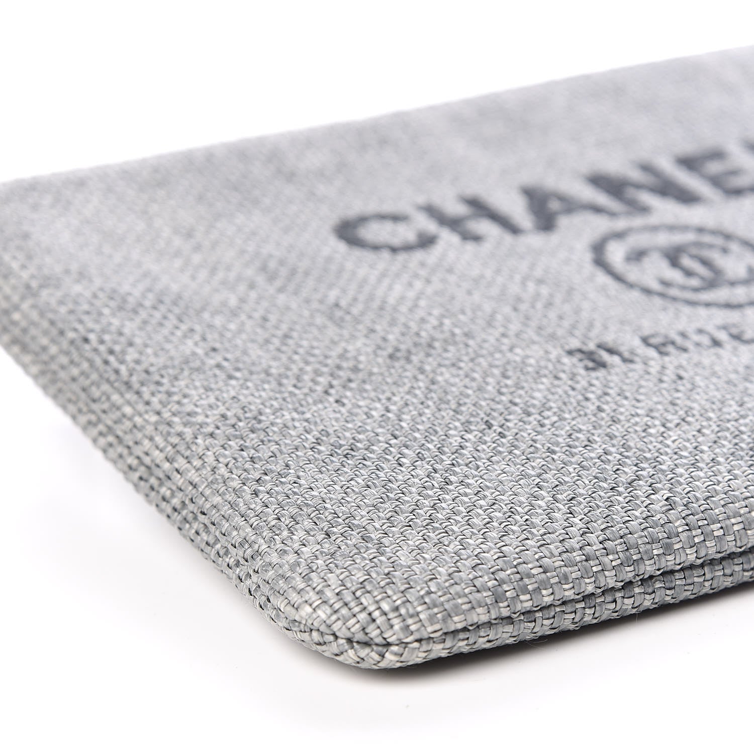 Chanel Woven Straw Raffia Medium Deauville Pouch Grey 6 of 9