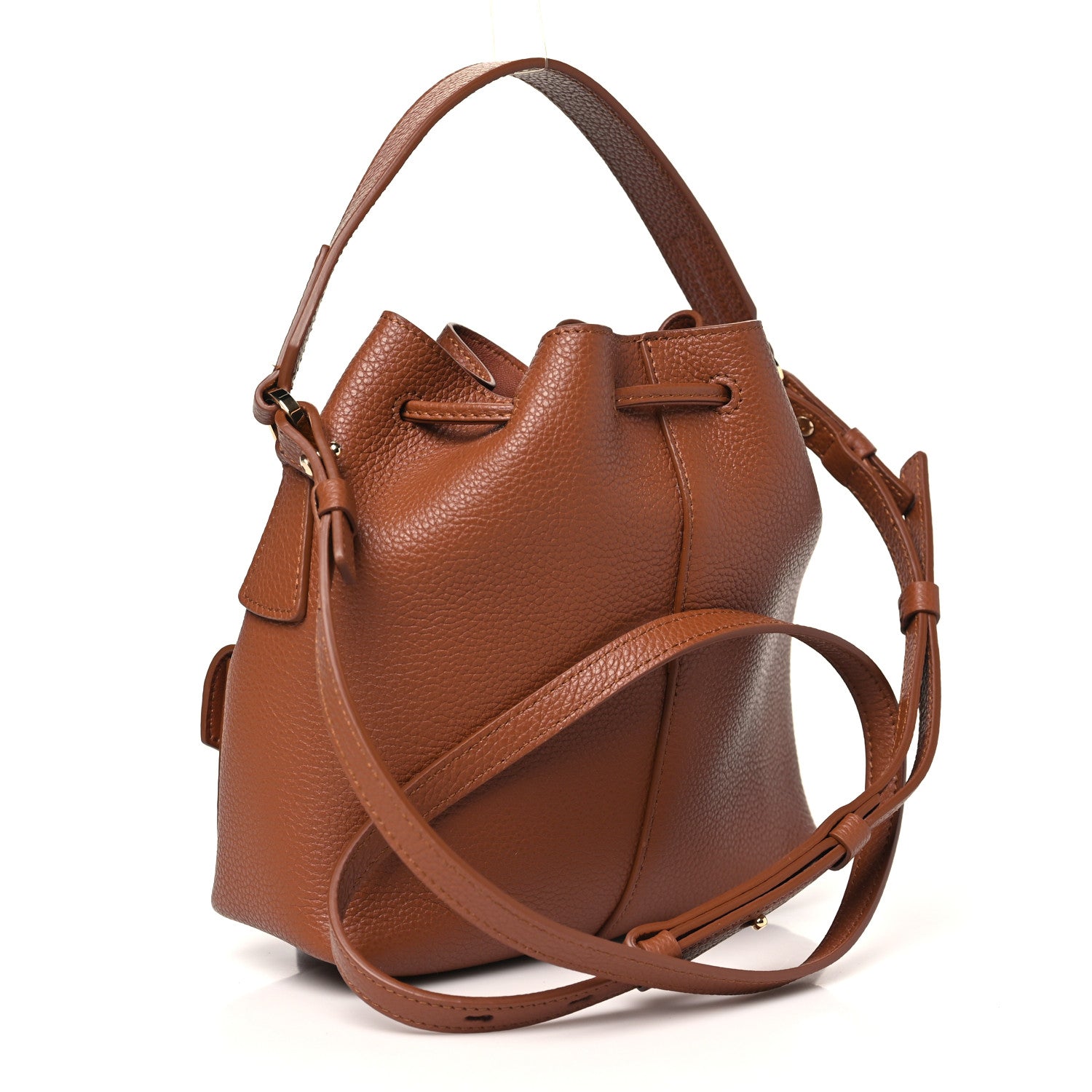 Salvatore Ferragamo Hammered Calfskin Multipocket Bucket Bag Cognac 3 of 10