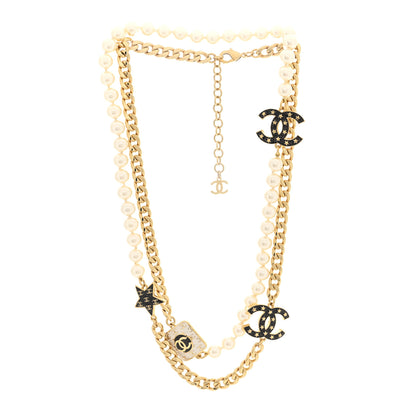 Chanel Metal Enamel Pearl Star CC Necklace Gold White 3 of 4