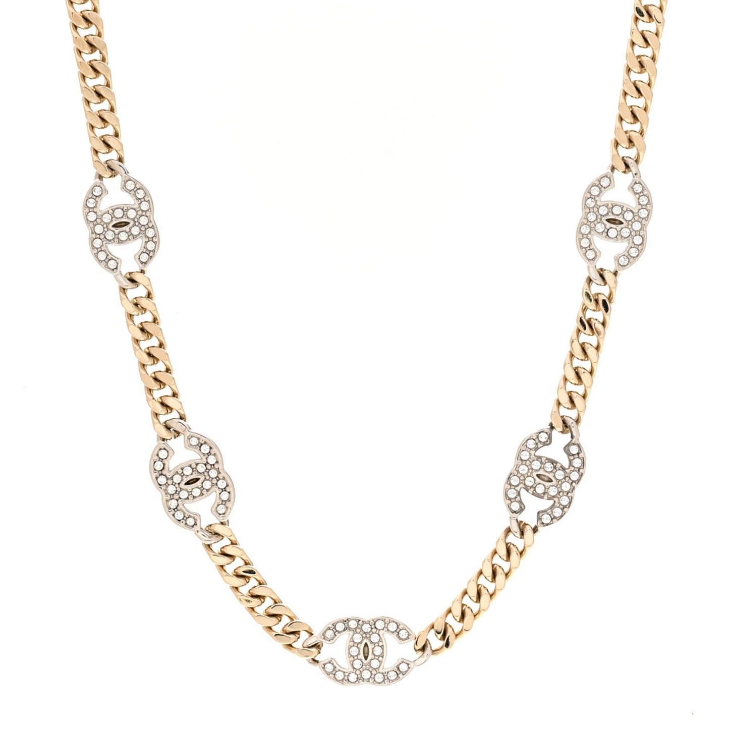 Crystal Chain CC Link Choker Gold Silver