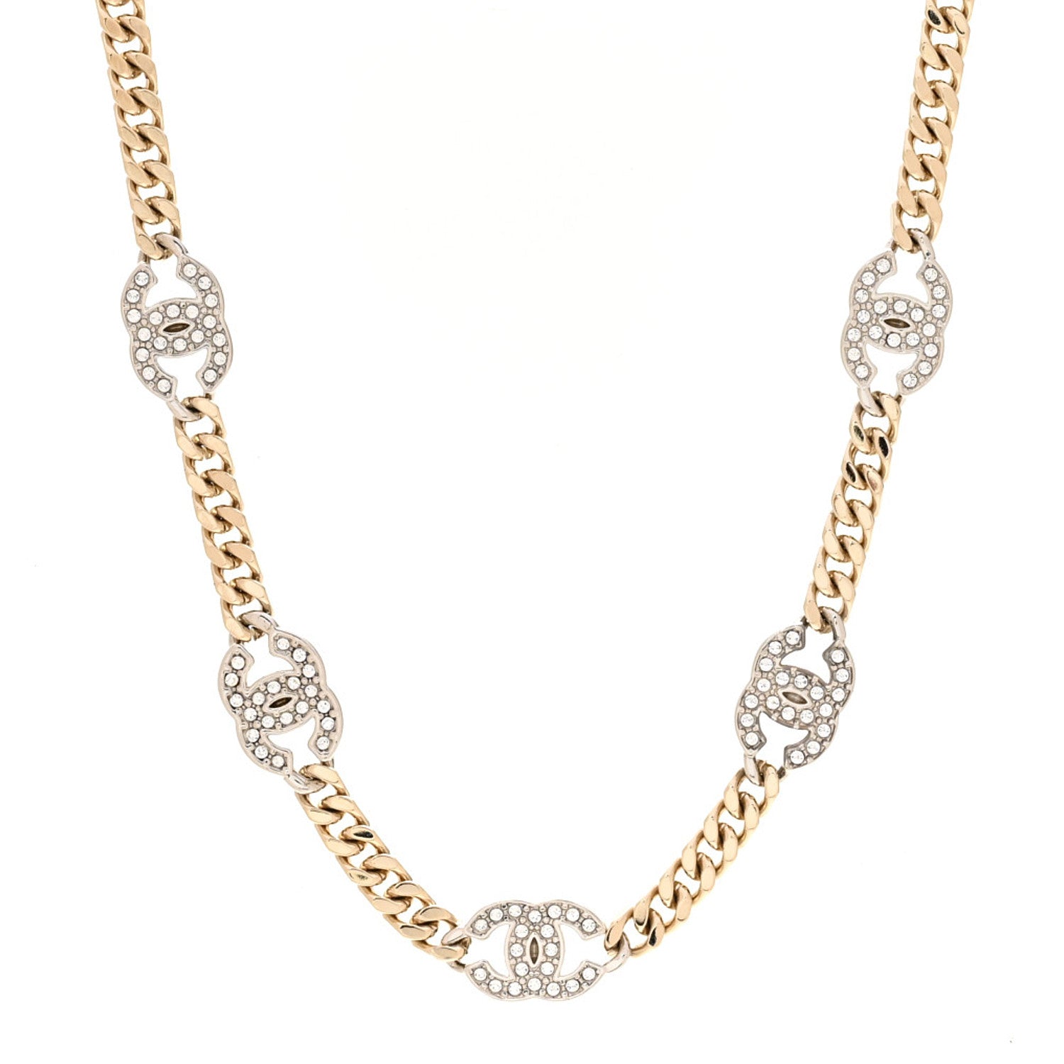 Chanel Crystal Chain CC Link Choker Gold Silver 1 of 5