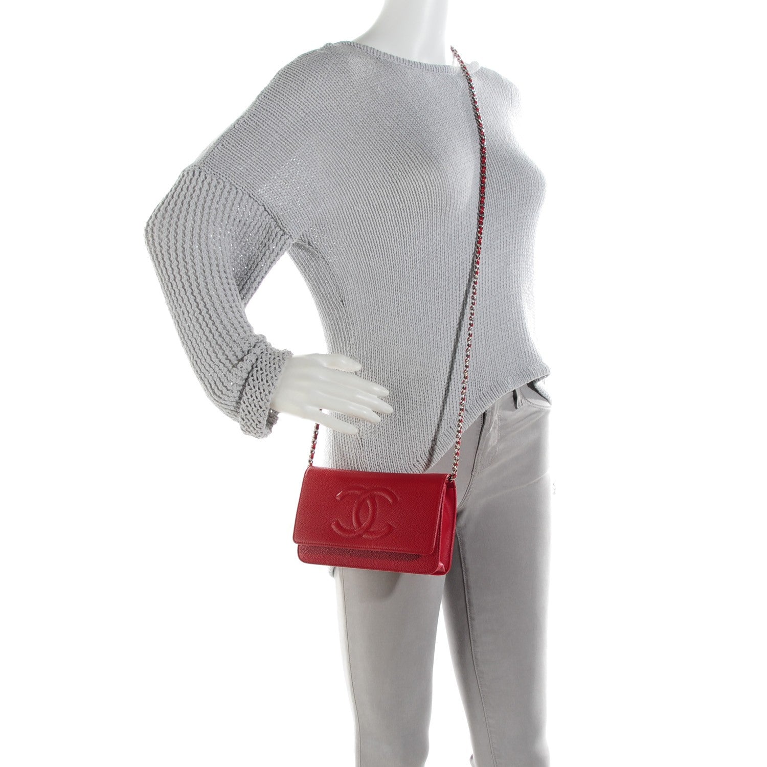 Chanel Caviar Timeless CC Wallet On Chain WOC Red 2 of 8