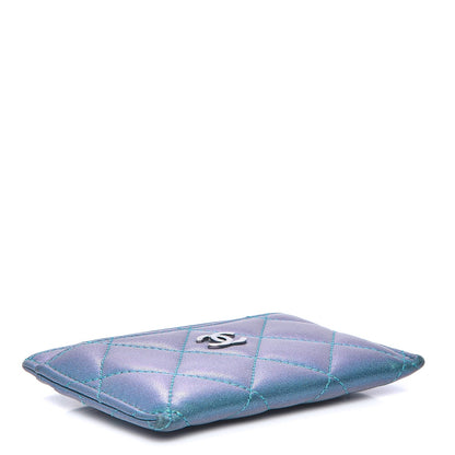 Chanel Metallic Lambskin Quilted Card Holder Turquoise 4 of 9