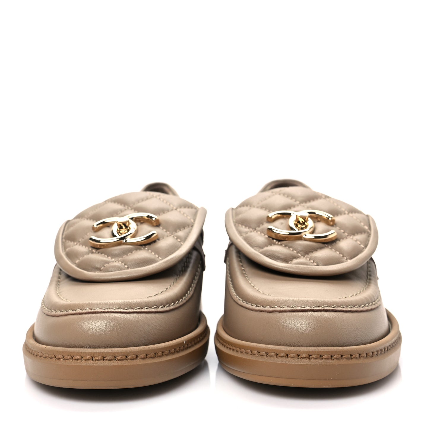 Lambskin Quilted CC Turnlock Loafers 37 Beige