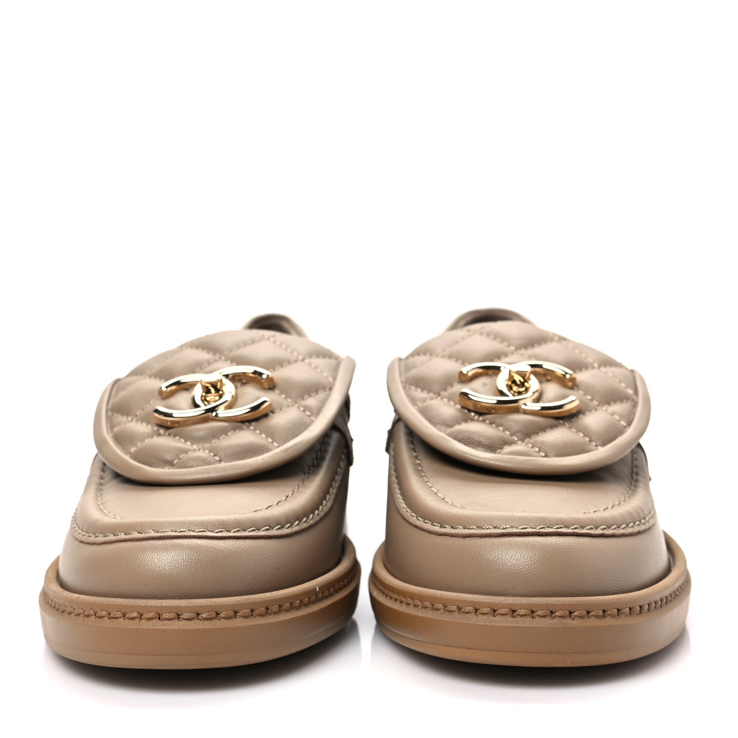 Chanel Lambskin Quilted CC Turnlock Loafers 37 Beige 2 of 8
