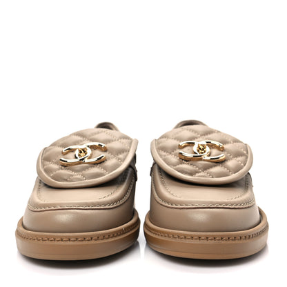 Chanel Lambskin Quilted CC Turnlock Loafers 37 Beige 2 of 8
