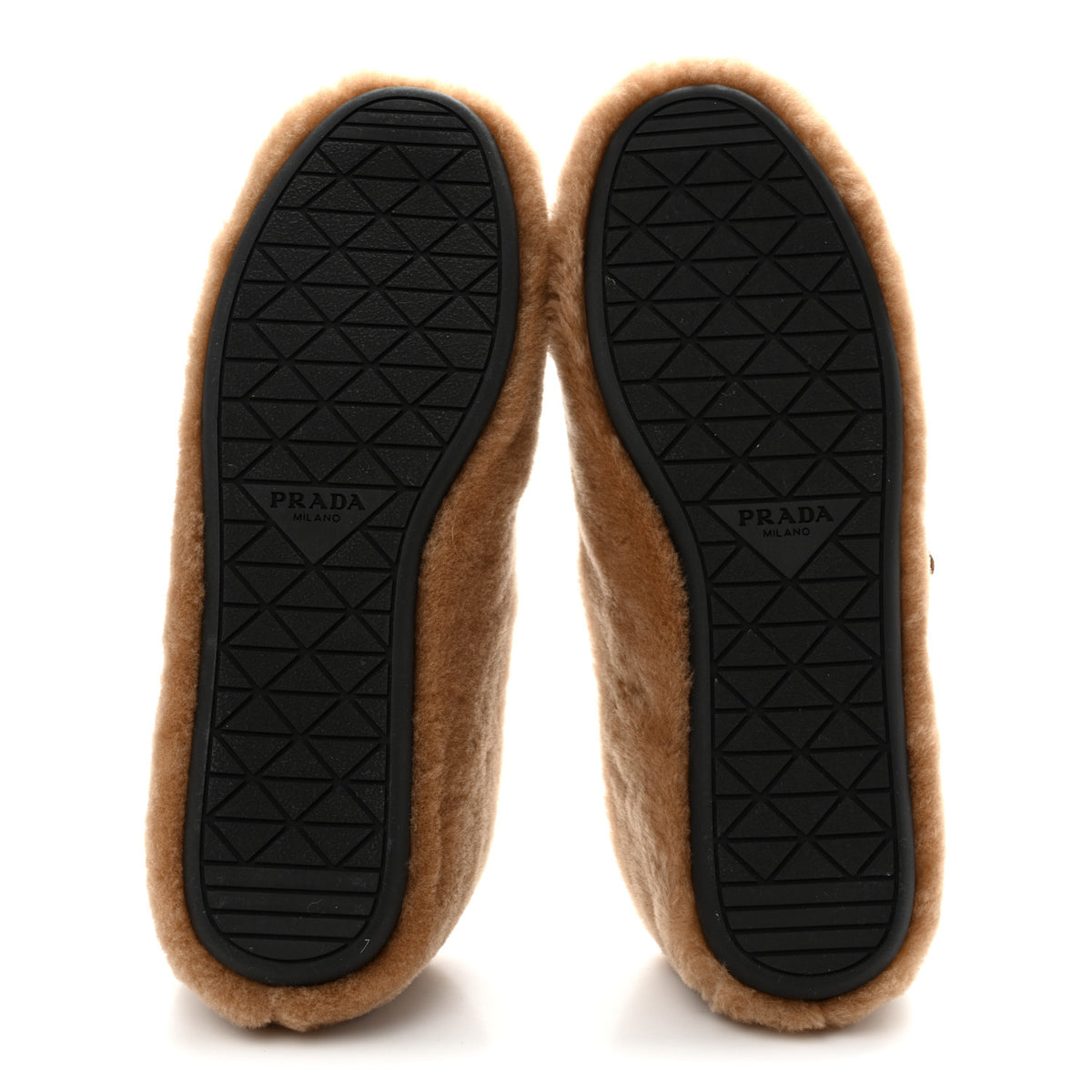 Prada Shearling Triangle Ballerina Flats 37 Caramel 6 of 9