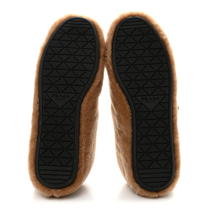 Prada Shearling Triangle Ballerina Flats 37 Caramel 6 of 9