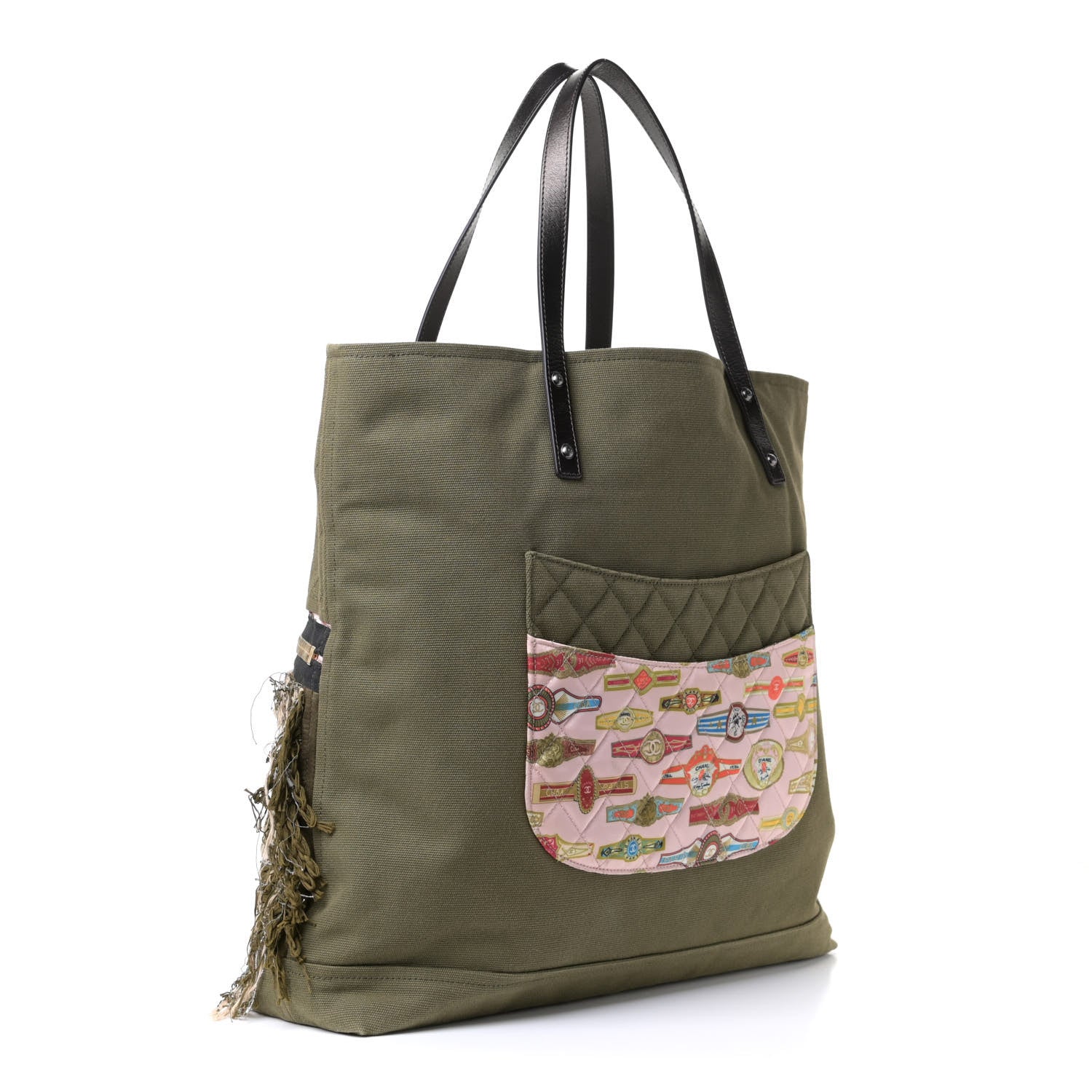 Chanel Canvas Tweed Stitched Cuba Patchwork Large Shopper Tote Khaki 4 of 8