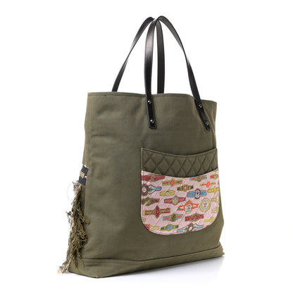 Chanel Canvas Tweed Stitched Cuba Patchwork Large Shopper Tote Khaki 4 of 8