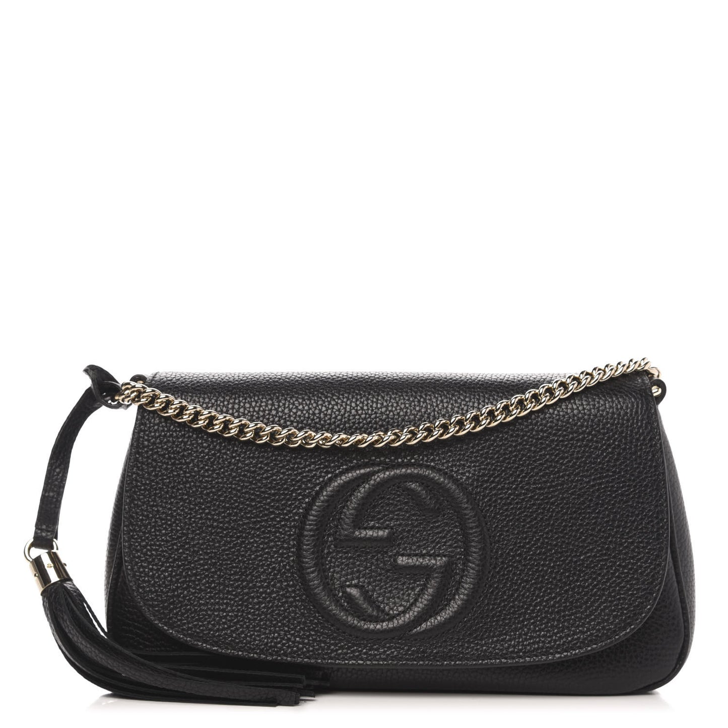 Pebbled Calfskin Medium Soho Flap Crossbody Black