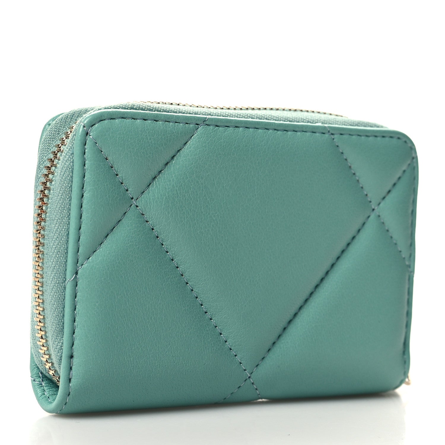 Chanel Lambskin Quilted Chanel 19 Zip Around Coin Purse Wallet Light Green 3 of 8