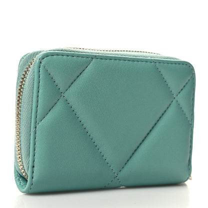 Chanel Lambskin Quilted Chanel 19 Zip Around Coin Purse Wallet Light Green 3 of 8