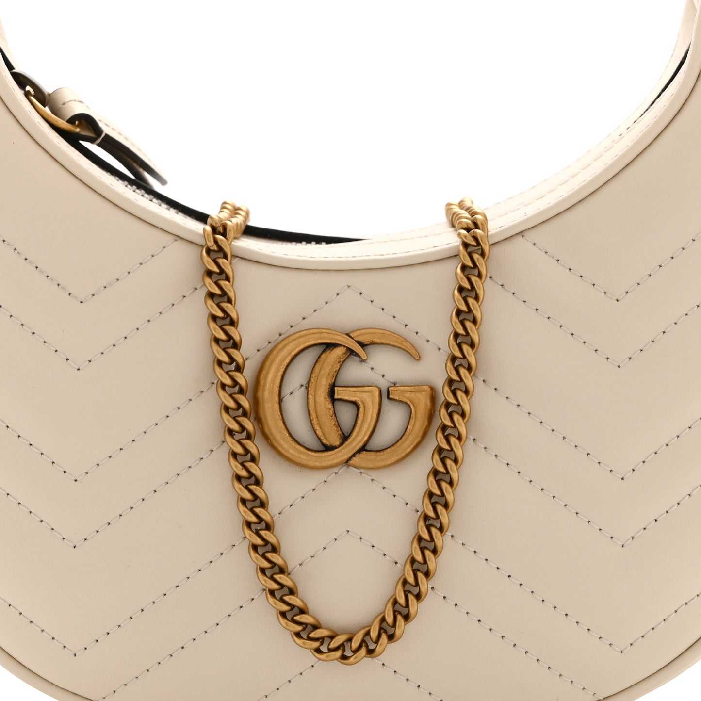 Calfskin Matelasse Chevron Mini GG Marmont Half Moon Hobo Mystic White