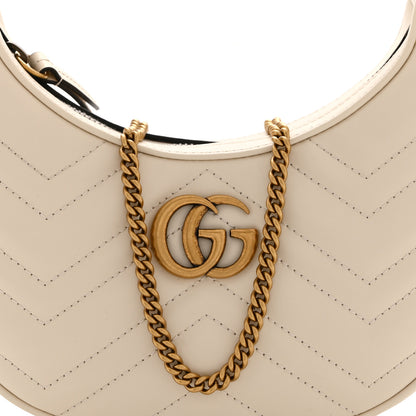 Gucci Calfskin Matelasse Chevron Mini GG Marmont Half Moon Hobo Mystic White 8 of 11
