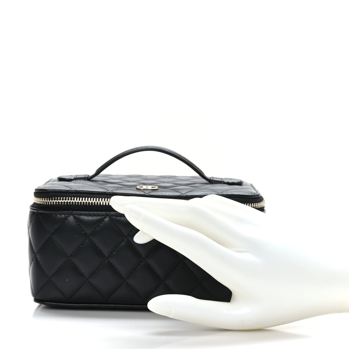Lambskin Quilted Top Handle Jewelry Case Black