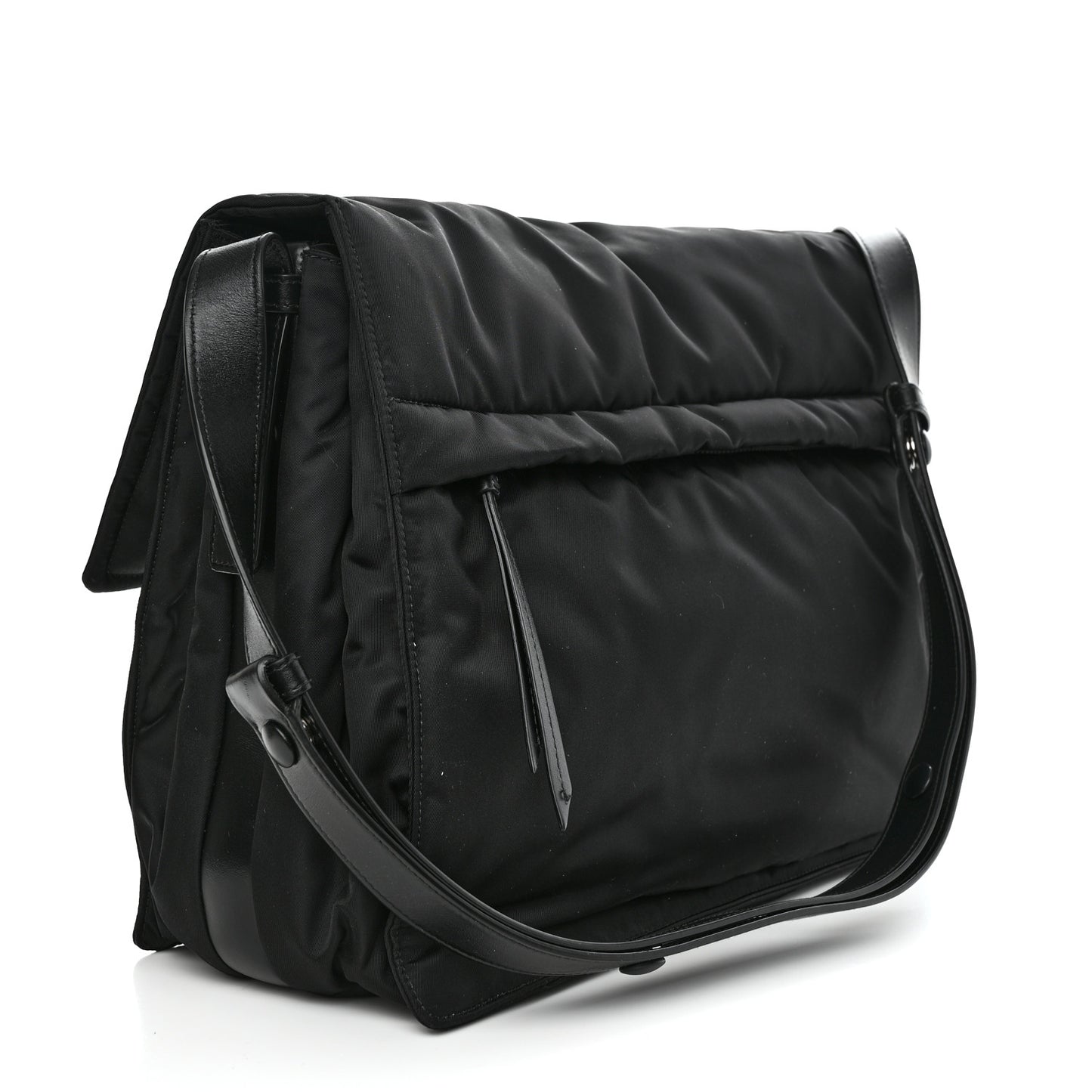 Re-Nylon Vitello Padded Large Flap Shoulder Bag Black