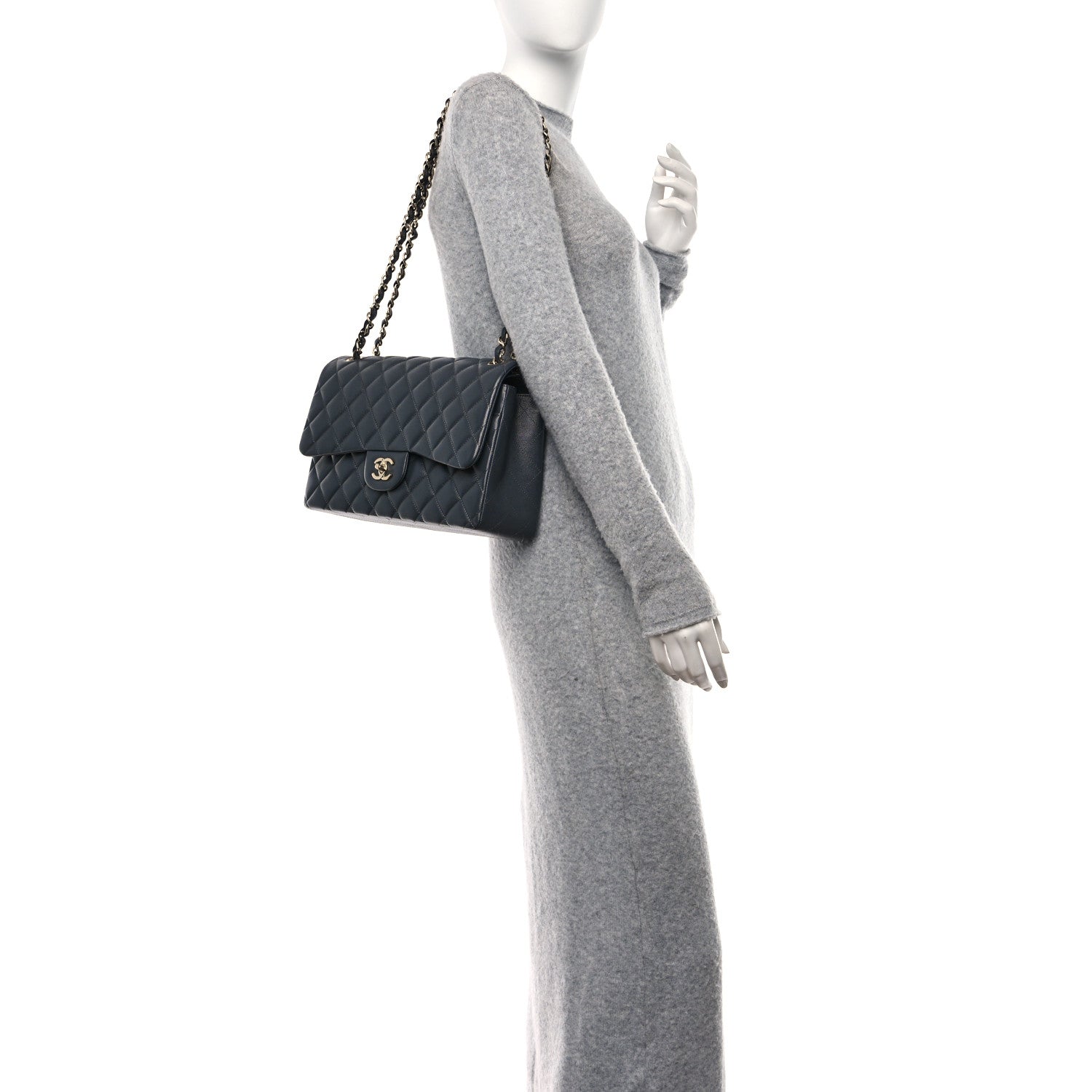 Chanel Caviar Quilted Jumbo Double Flap Dark Grey 2 of 12