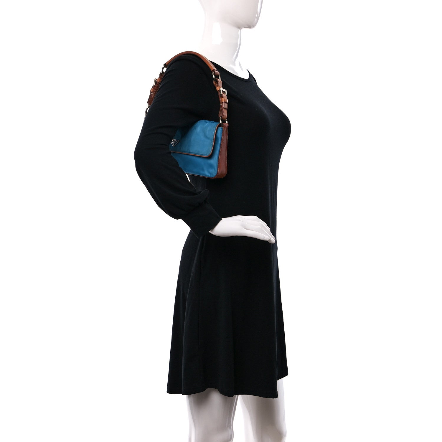 Prada Tessuto Nylon Calfskin Shoulder Bag Blue 2 of 10