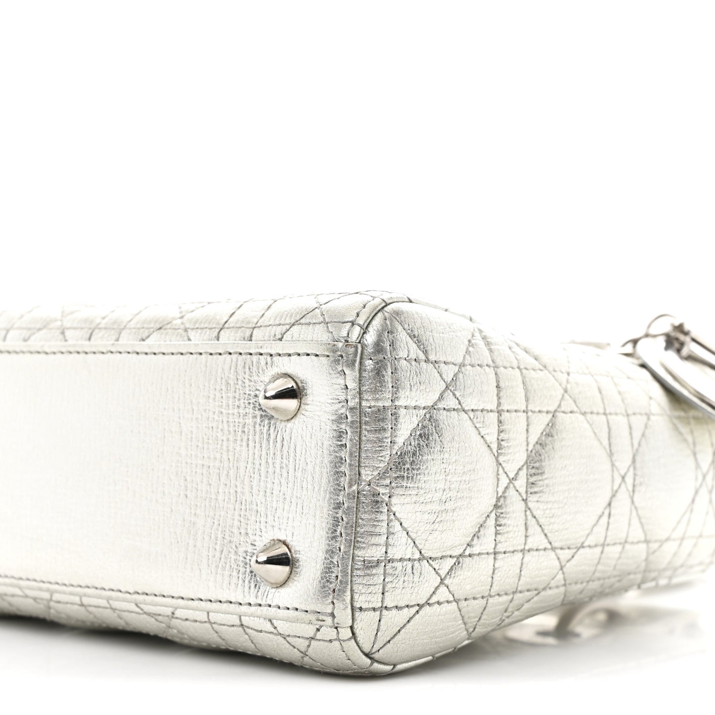 Metallic Grained Calfskin Cannage Small Lucky Badges My Lady Dior Silver