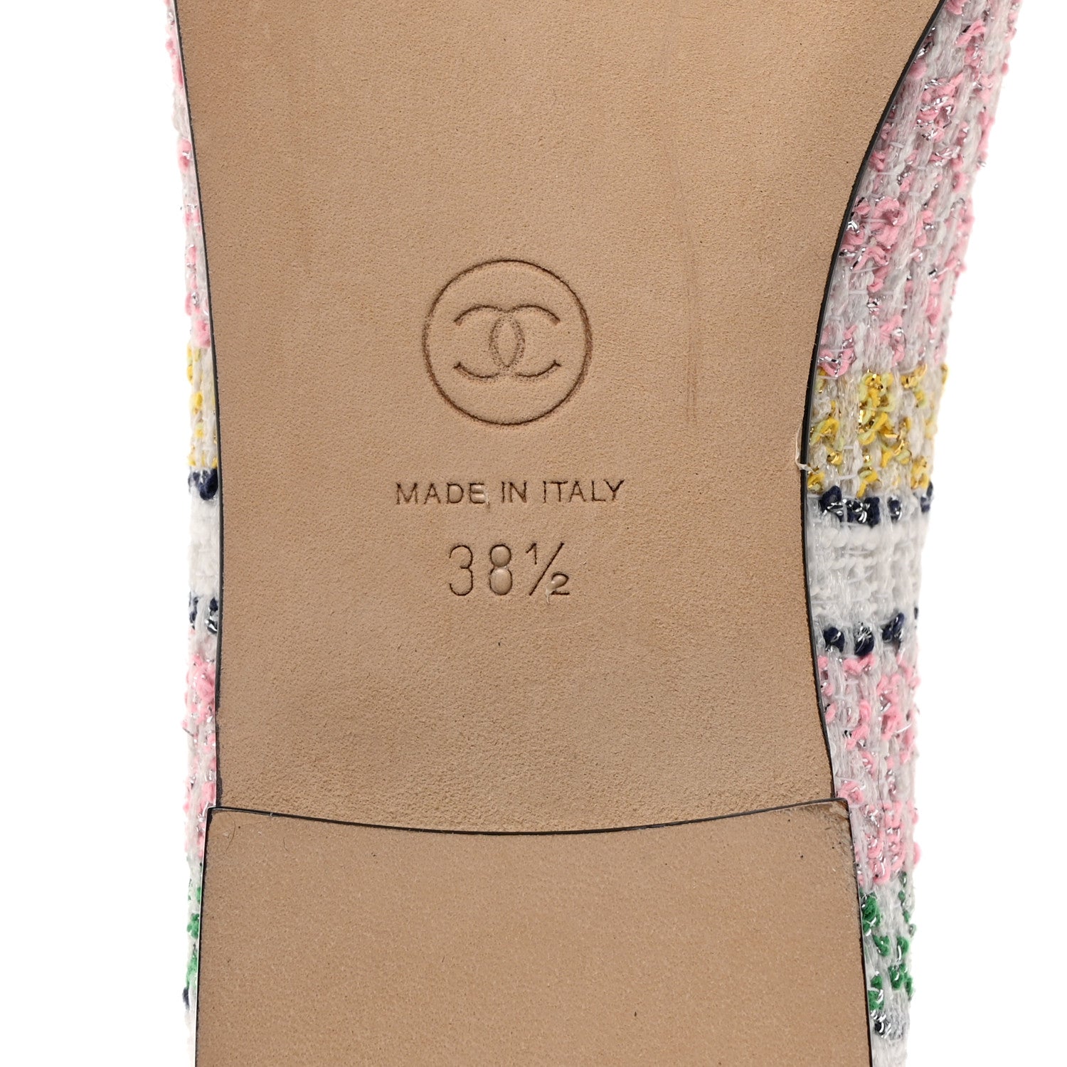 Chanel Tweed Sequin Grossgrain Cap Toe Striped Ballerina Flats 38.5 Multicolor 8 of 8